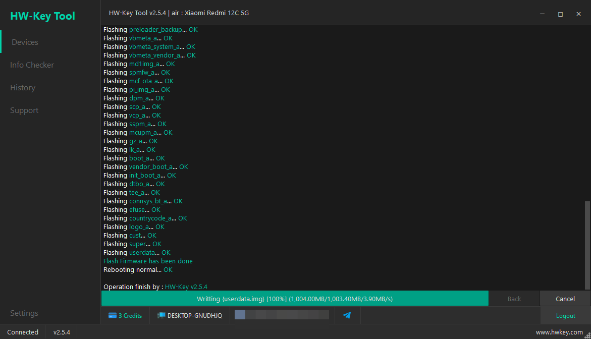 Flash Firmware - MTK screenshot on Xiaomi Redmi 12C 5G