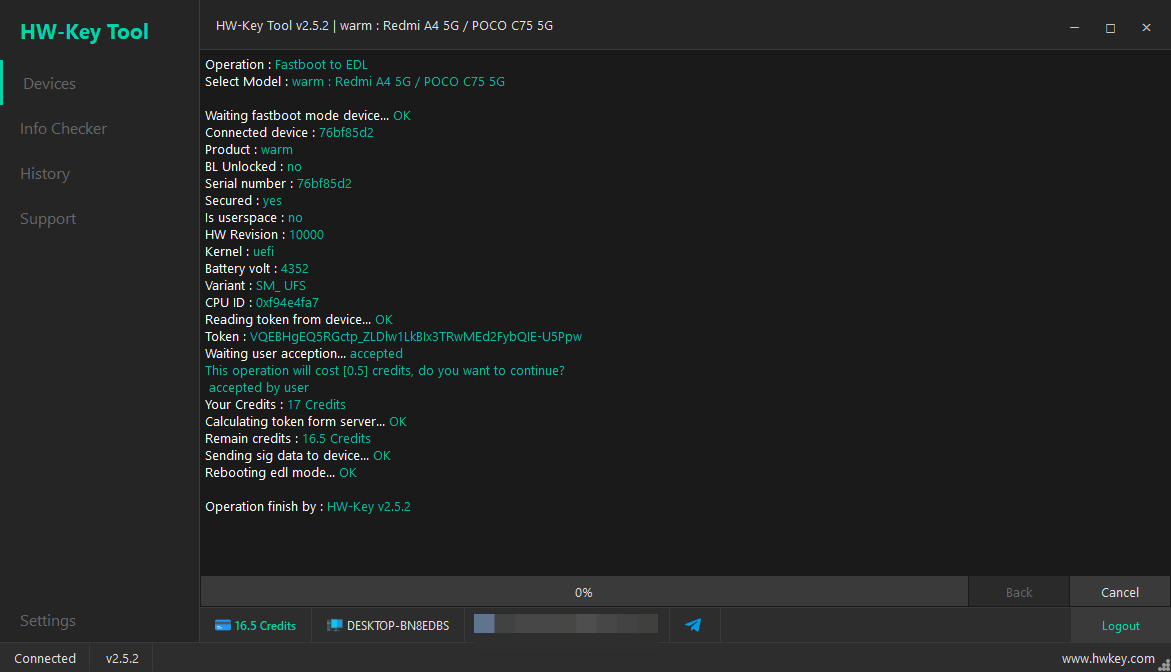 warm : Redmi A4 5G / POCO C75 5G Fastboot to EDL